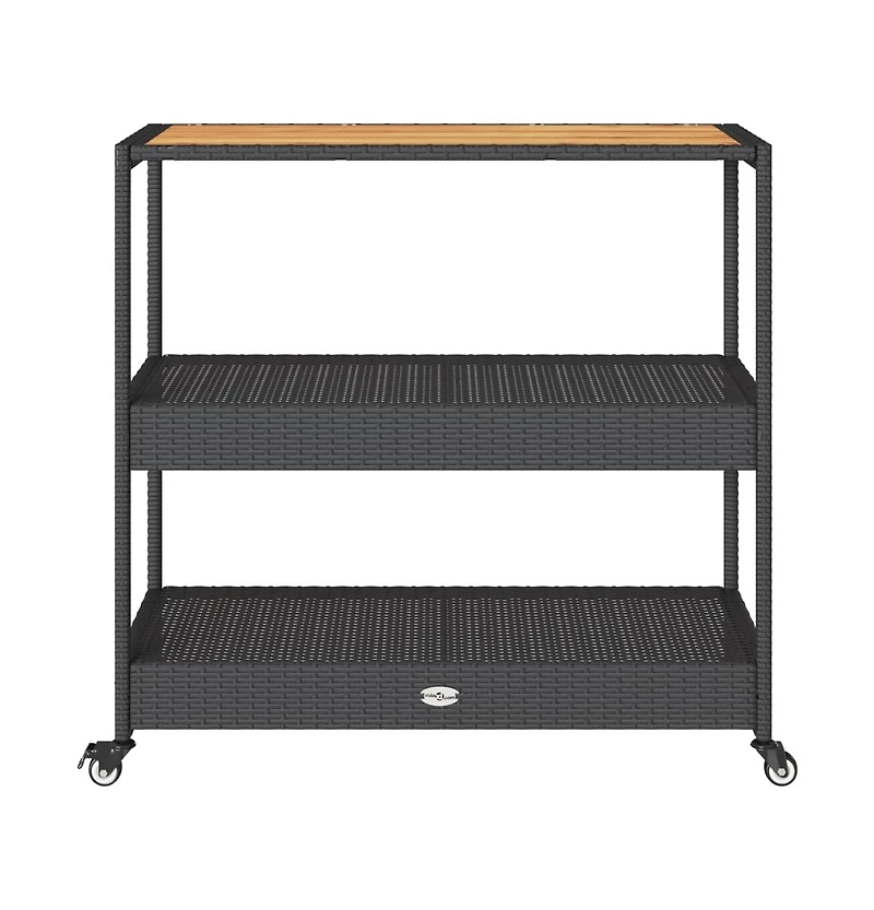 vidaXL Bar Cart 3-Tier Poly Rattan and Solid Wood Acacia