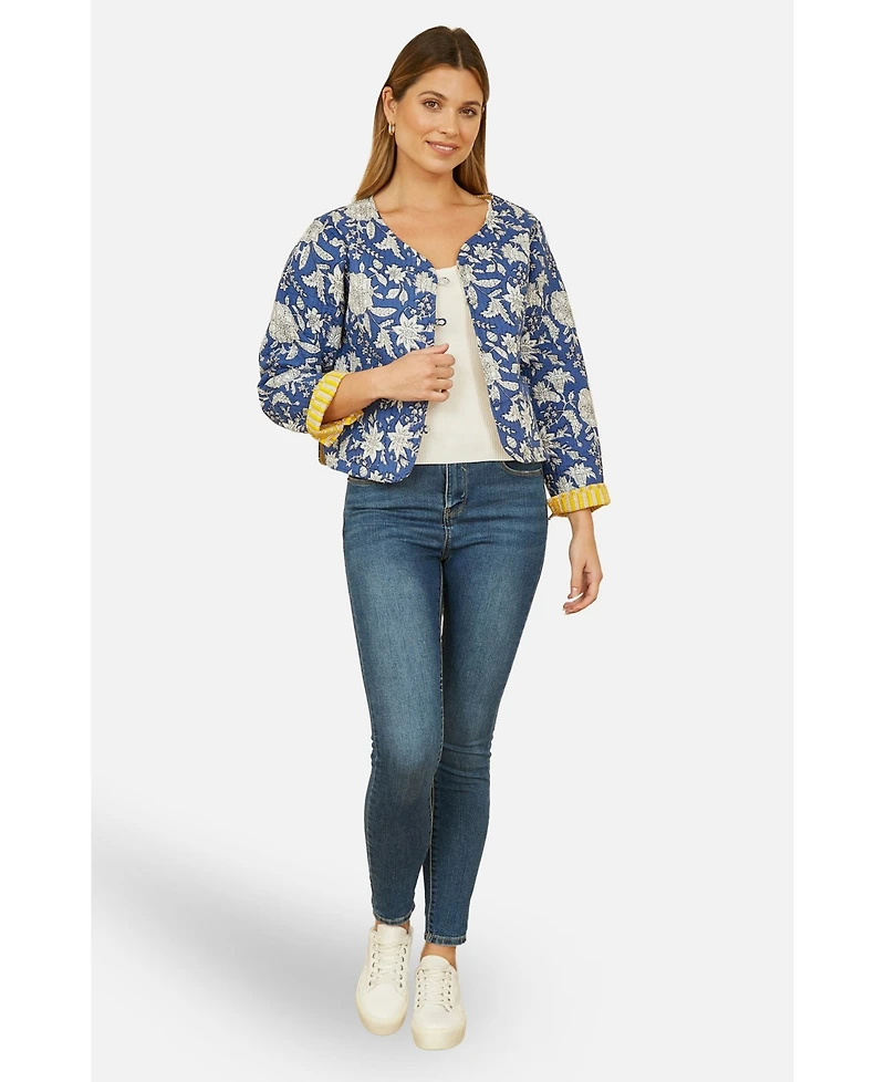 Yumi Women's Floral Reversible Cotton Quilted Jacket