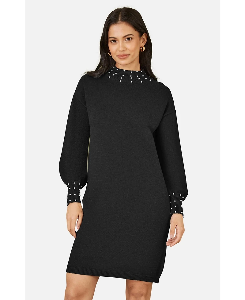 Yumi Women's Bead Detail Knitted Sweater Dress