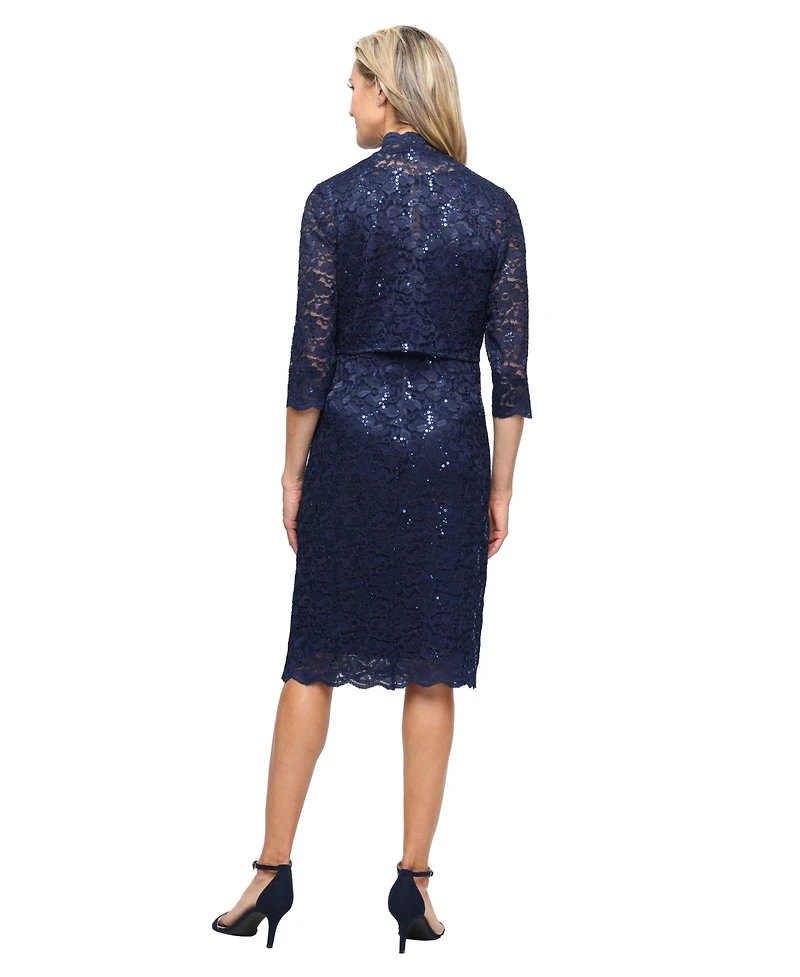Sl Fashions Women's V-Neck Sheath Jacket Dress