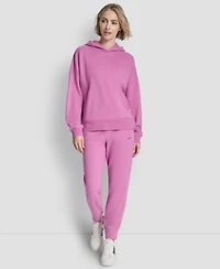 Dkny Women's Metallic Bubble Logo Drop Shoulder Pull-On Hoodie