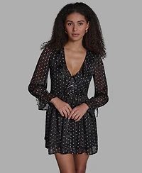 Bcbg Women's V-Neck Dot Ruffle Mini Dress