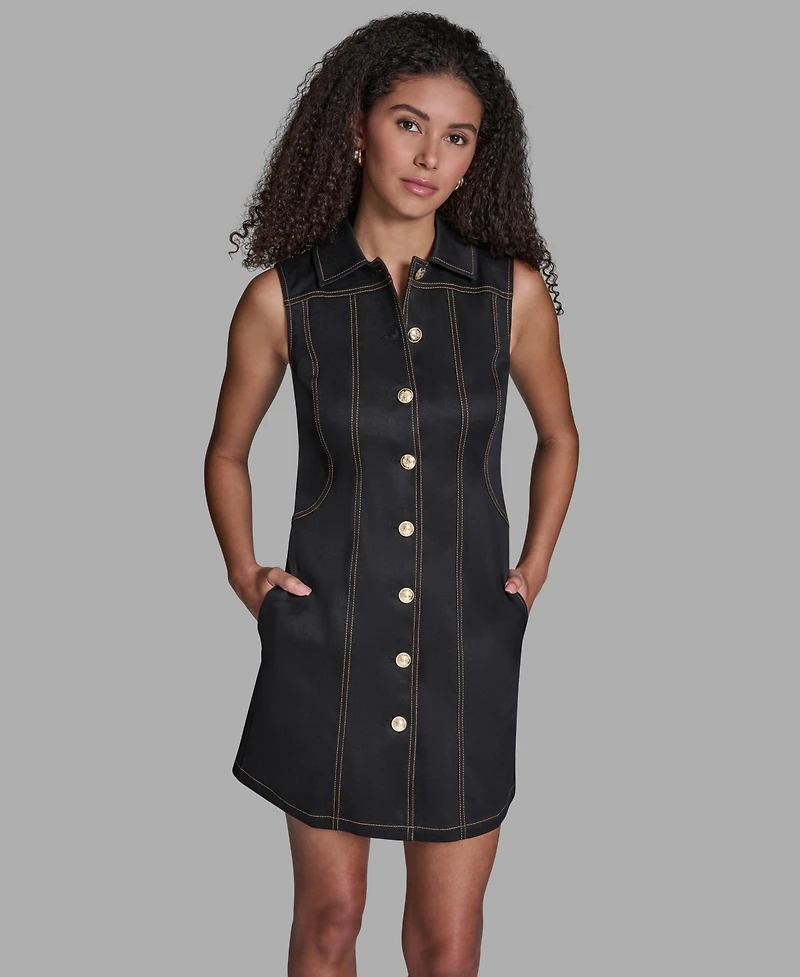 Bcbg Women's Sleeveless Button Front Mini Shirtdress