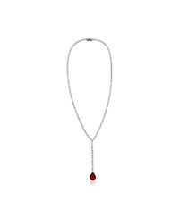 Suzy Levian Gala Collection Sterling Silver Pear-Cut Cubic Zirconia Drop Lariat Tennis Necklace