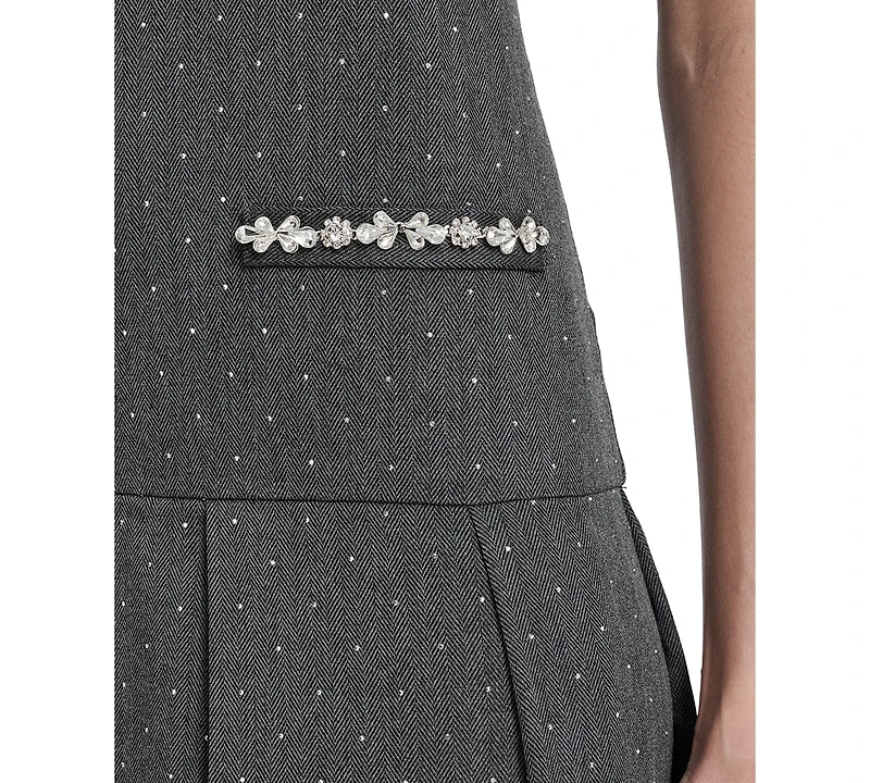 Eliza J Petite Drop Waist Short-Sleeve Pleated Mini Dress