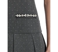 Eliza J Petite Drop Waist Short-Sleeve Pleated Mini Dress