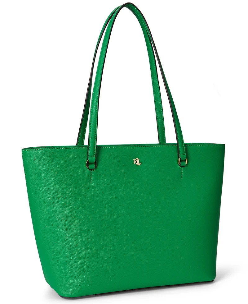 Lauren Ralph Crosshatch Leather Medium Karly Shopper Tote