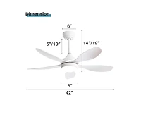 Sofucor 42-inch Matte White 5-Blade 6-Speed Adjustable Led Ceiling Fan Light with Remote Control