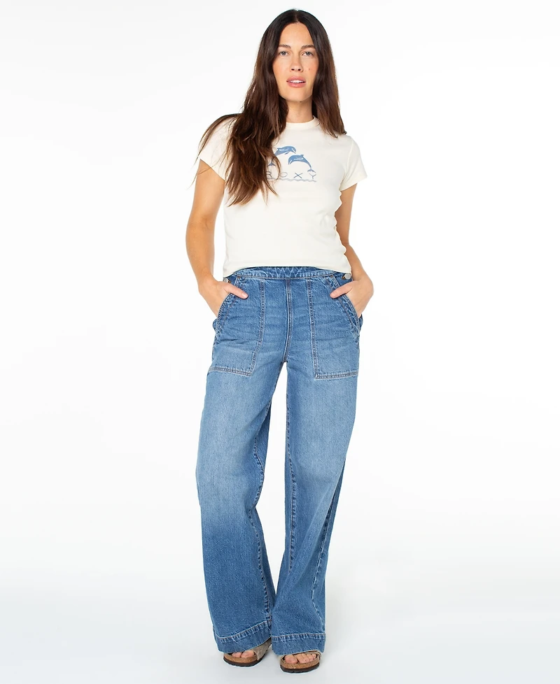 Roxy Women's Sea Plume Fixed Waist Denim Mid-Rise Jeans