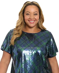 Muse Plus Sequin Detail Jewel Neck Top