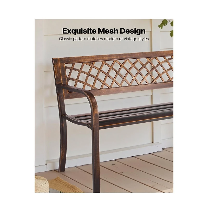 Sturdy Metal Garden Bench with Pvc Mesh Back Design