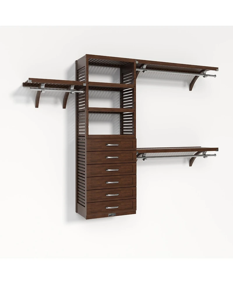 John Louis Home Solid Wood Walk-In Closet Organizer with 6 Shaker Style Drawers