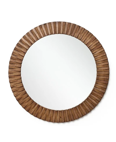 LuxenHome Rustic Oak Wood Textured Round Wall Mirror, 29” Decorative Home Accent