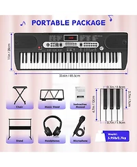 Sugift 61-Key Electronic Keyboard Piano with Lighted Keys, Teaching Modes, Headphones, Stand
