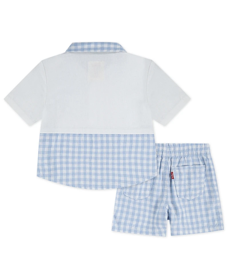 Levi's Boys 2T-7 Gingham Linen Shirt and Shorts, 2-Piece Set