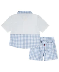 Levi's Boys 2T-7 Gingham Linen Shirt and Shorts, 2-Piece Set