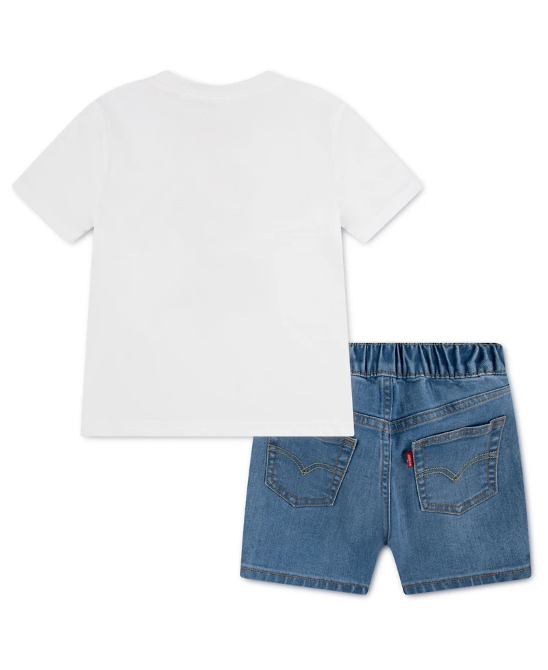 Levi's Boys Toddler 2T-4T Bear Skater T-Shirt and Denim Shorts, 2-Piece Set