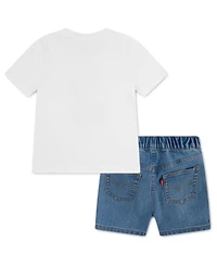 Levi's Boys Toddler 2T-4T Bear Skater T-Shirt and Denim Shorts, 2-Piece Set