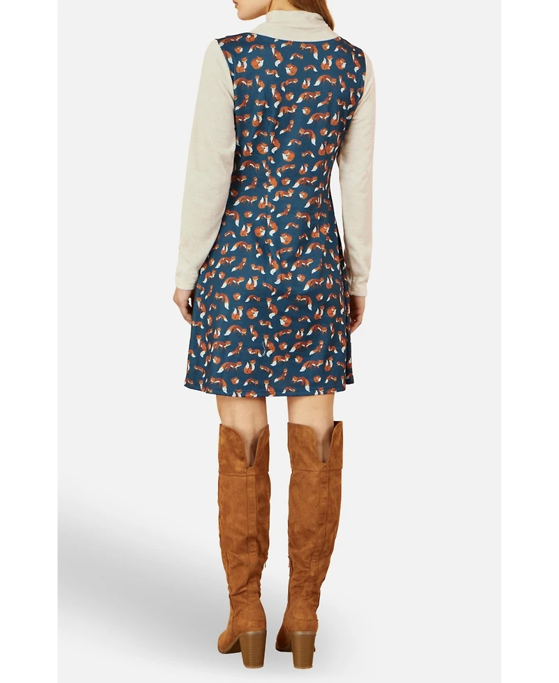 Yumi Women's Fox Long Sleeve Layered Tunic Dress