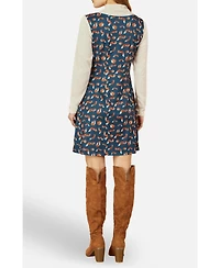 Yumi Women's Fox Long Sleeve Layered Tunic Dress