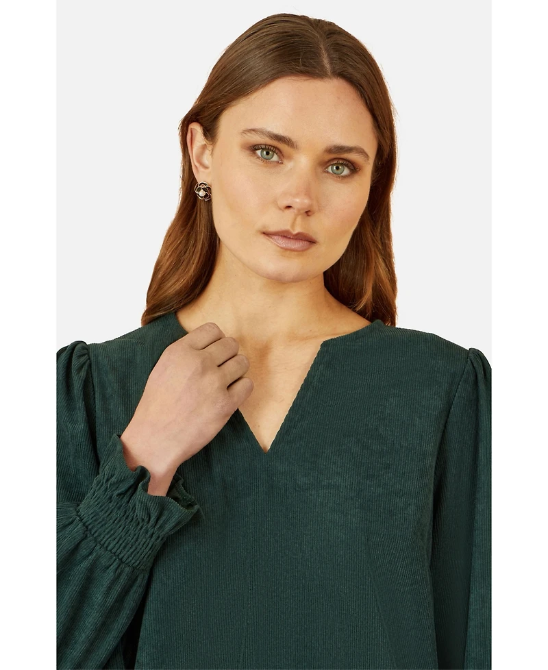 Yumi Women's Long Sleeve V-Neck Mini Dress