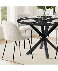 5-Piece Round Dining Table Set, 39.4'' Mdf Wood Grain Top with Metal Legs & Upholstered Chairs for Kitchen or Apartment-Maison Boucle