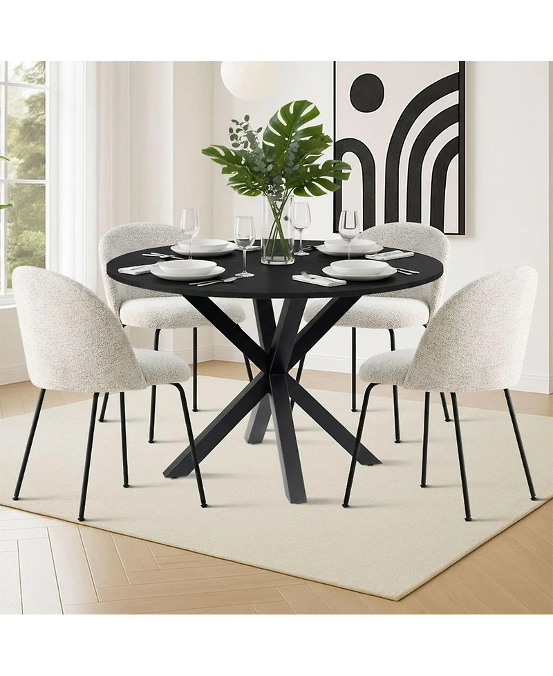 5-Piece Round Dining Table Set, 39.4'' Mdf Wood Grain Top with Metal Legs & Upholstered Chairs for Kitchen or Apartment-Maison Boucle