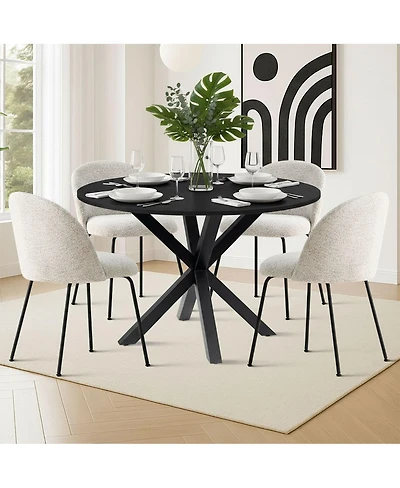 5-Piece Round Dining Table Set, 39.4'' Mdf Wood Grain Top with Metal Legs & Upholstered Chairs for Kitchen or Apartment-Maison Boucle