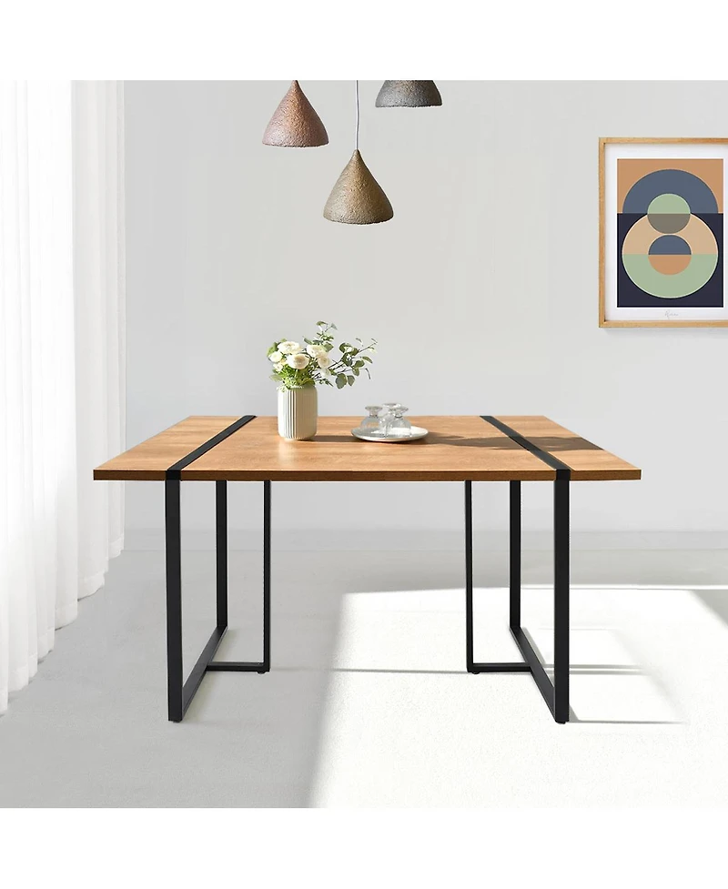5-Piece Dining Table Set, 59'' Rectangular Mdf Wood Top with Metal Frame and Upholstered Chairs for Kitchen or Apartment-Maison Boucle
