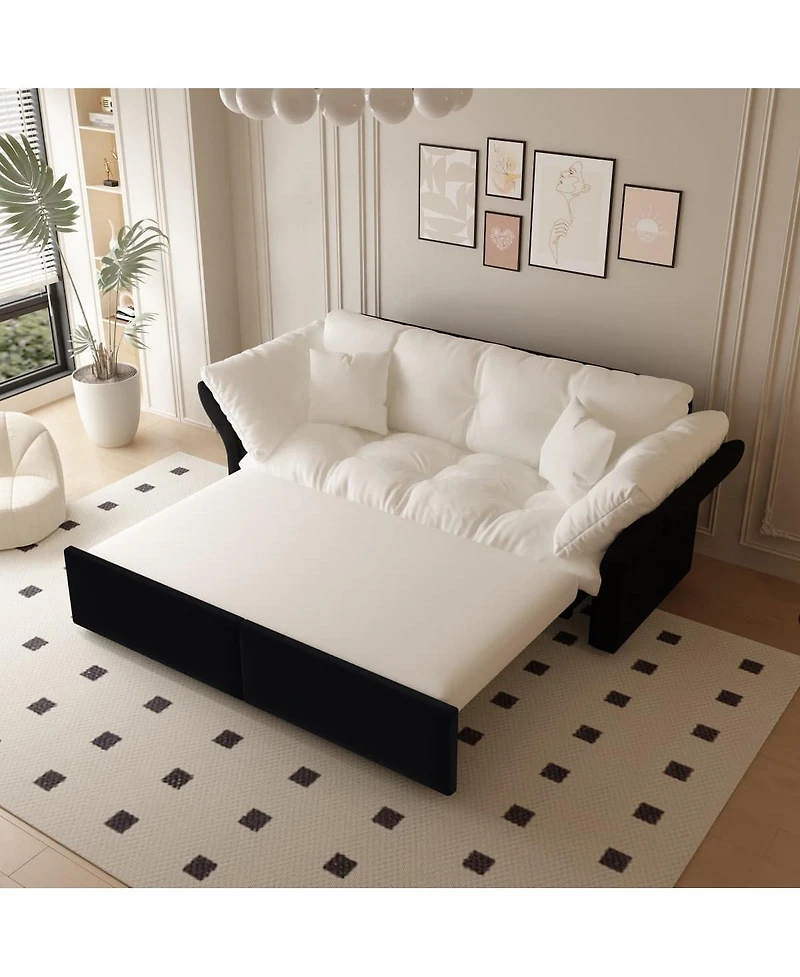 Maison Boucle 74.8" Queen Pull Out Sofa Bed, 3-in-1 Convertible Velvet Loveseat Sleeper with 2 Pillows for Living Room or Guest