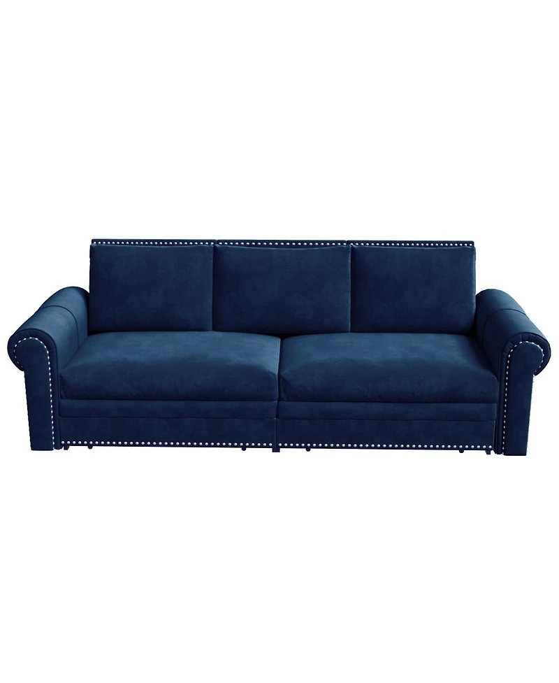 Maison Boucle 93.7" Velvet King Pull Out Sofa Bed, 3-in-1 Convertible Sleeper Couch with Chaise & Nailhead Trim for Living Room or Guest