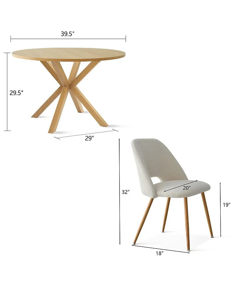 5-Piece Round Dining Table Set, Wood-Look with Metal Base and 4 Upholstered Chairs for Kitchen or Small Room-Maison Boucle