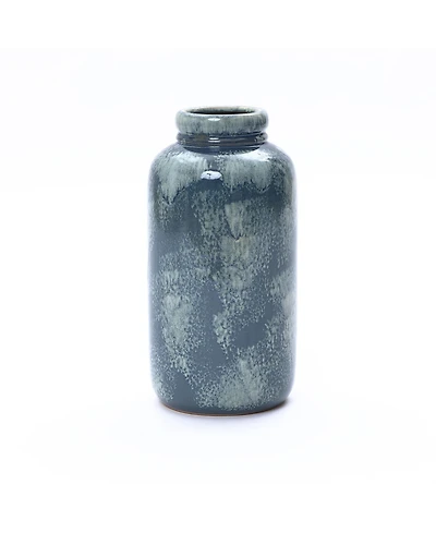 LuxenHome 13.8" Terracotta Blue Mottled Round Vase, Ceramic Jar for Dried Flowers & Home Decor