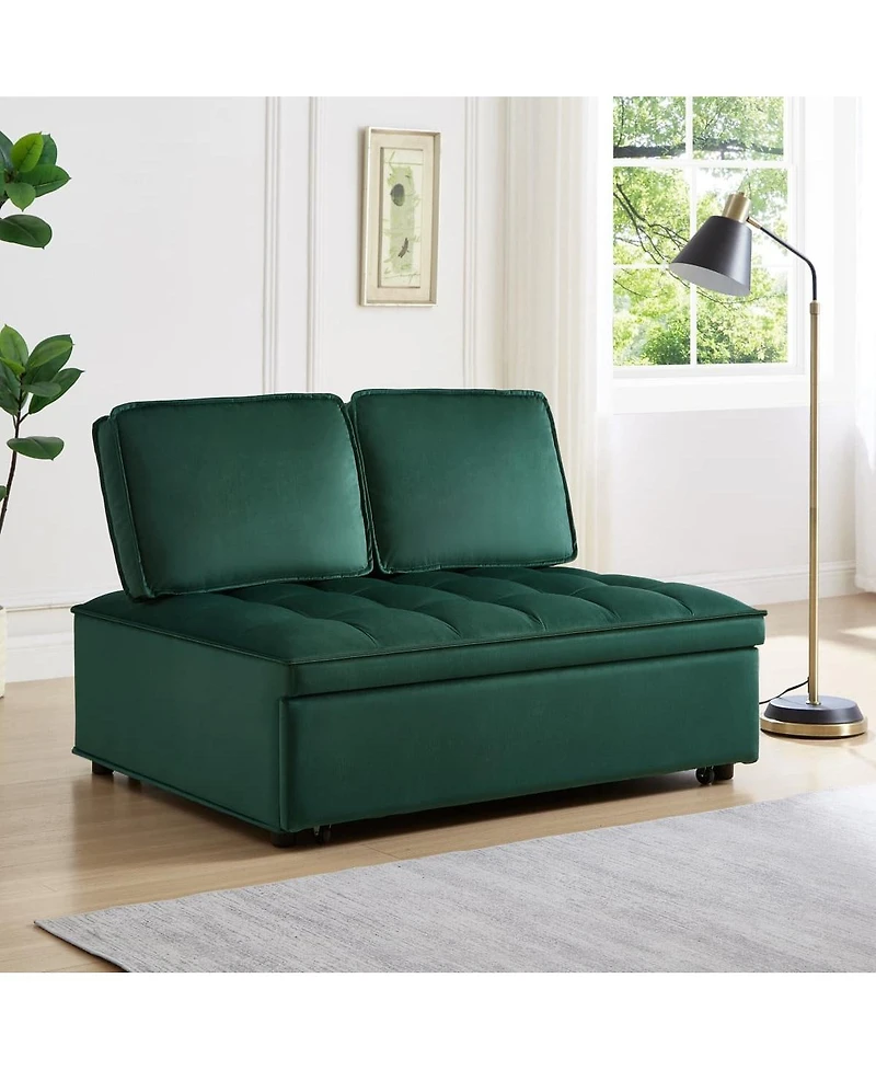 Maison Boucle Modern Velvet Pull-Out Loveseat Sleeper, Tufted Convertible Sofa Bed with Removable Back Cushions for Small Apartments