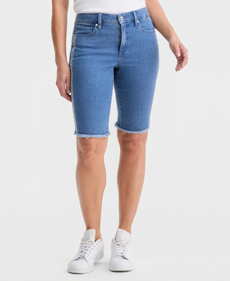 Style & Co Women's Embroidered Mid-Rise Raw-Edge Bermuda Shorts, Macy's Exclusive