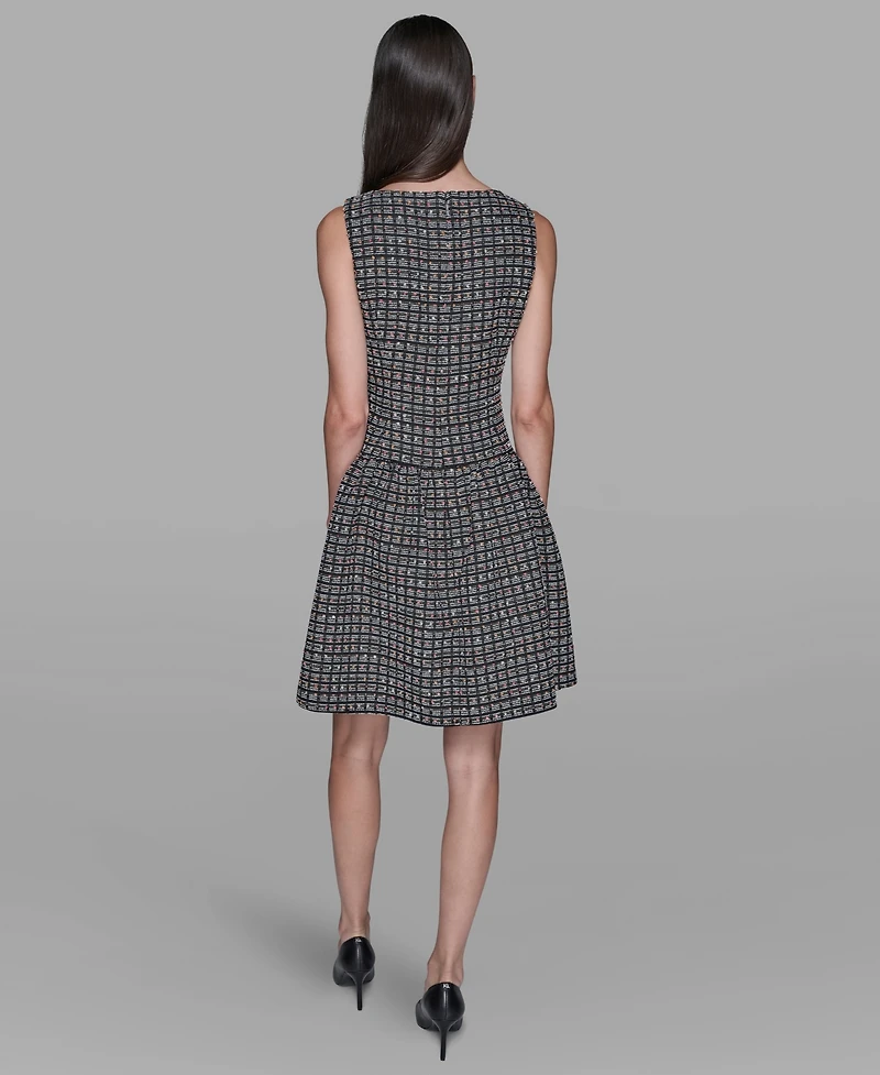 Karl Lagerfeld Paris Women's Mini Grid Nubby Tweed Sheath Dress