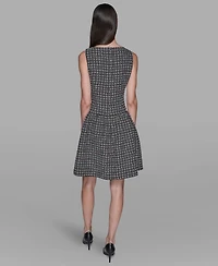 Karl Lagerfeld Paris Women's Mini Grid Nubby Tweed Sheath Dress