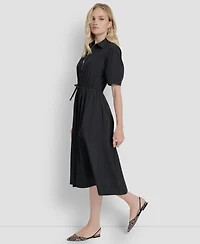 Dkny Women's Short-Sleeve Collar Zip Neck Midi Dress