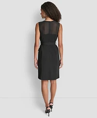 Dkny Women's Sleeveless Scuba Crepe Mesh Sheath Dress