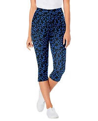Woman Within Plus Stretch-Cotton Knit Pull-On Printed Capri Leggings
