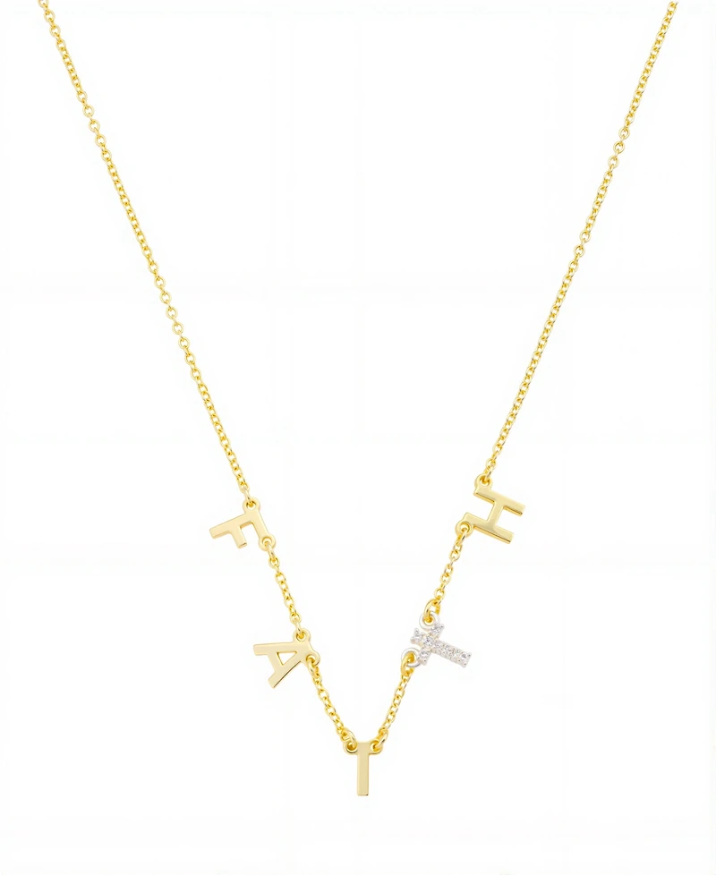 Unwritten Two Tone Faith Cubic Zirconia Cross Necklace with Extender