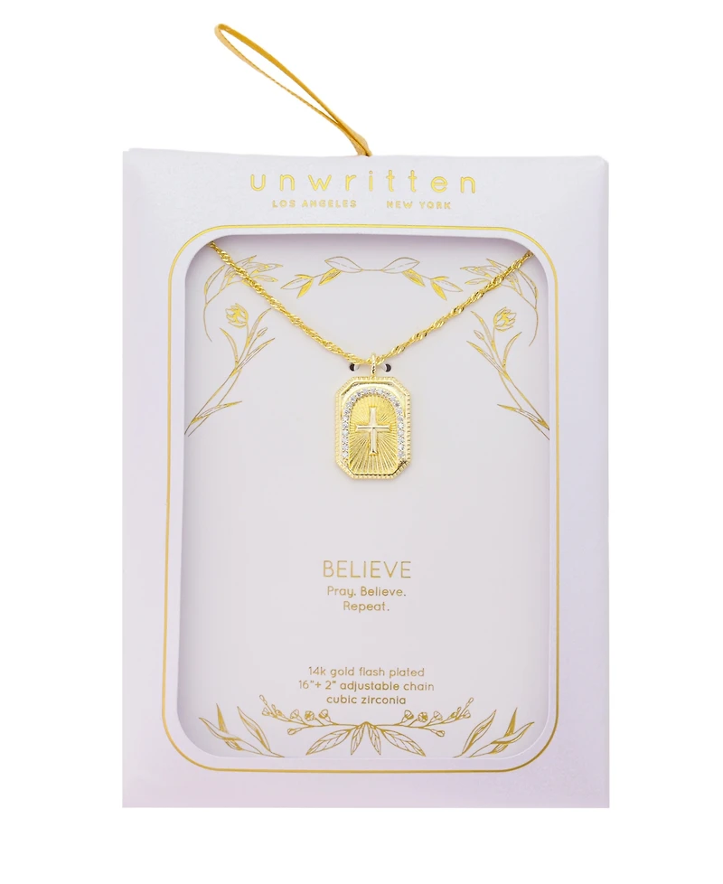 Unwritten Cubic Zirconia Cross Square Design Twist Chain Necklace with Extender