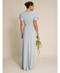 Six Stories Women's Knot Panel Flutter Sleeve Stretch Dresses