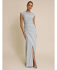 Six Stories Women's Cowl Gathered Short Sleeve Bridesmaid