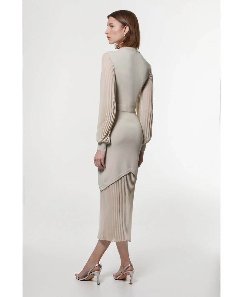 Karen Millen Women's Woven Sleeved Pleated Dress
