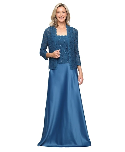 Alex Evenings Women's 3/4-Sleeve Scalloped Jacket & Gown, 2-Piece Set