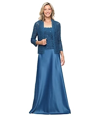 Alex Evenings Women's 3/4-Sleeve Scalloped Jacket & Gown, 2-Piece Set