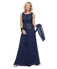 Alex Evenings Women's Boat Neck Embroidered Dress