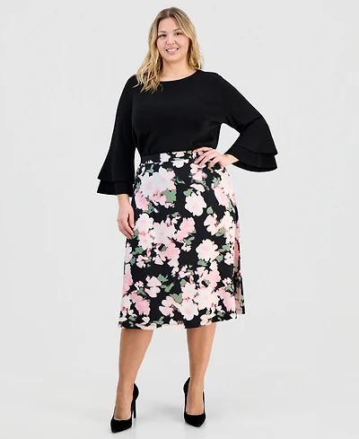 Kasper Plus Pull-On Midi Flared Skirt
