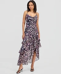 14th Place Juniors' Chiffon Asymmetrical Sleeveless High-Low Dress